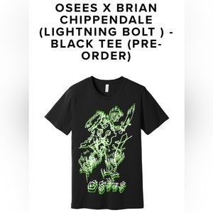 NEW OSEES “Lightning Bolt” T-shirt in Black Cotton Size MEDIUM